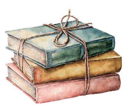 Three books stacked on top of each other with a string tied around them