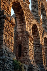 Naklejka premium Ancient Roman Aqueduct Ruins - A Glimpse into Historys Architectural Marvel.