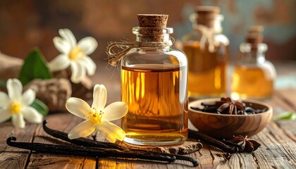 Artisanal Vanilla Extract and Beans Still Life