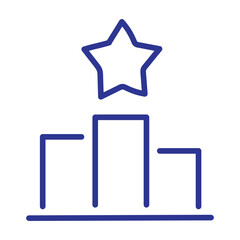 A blue line icon of a winner's podium with three tiers and a star above the first place position.
