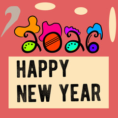  phrase “HAPPY NEW YEAR” appears below in bold black letters on a beige rectangle