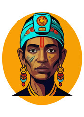 Sacred Priest Vector Illustration – Tribal Figure with Central Blue Mark and Decorative Head Circlet