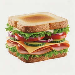 Delicious sandwich with fresh ingredients isolated on white background