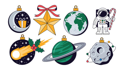 Celestial Ornaments: A festive collection of celestial-themed ornaments, each adorned with unique cosmic designs, ready to bring a touch of the universe to holiday decorations. 