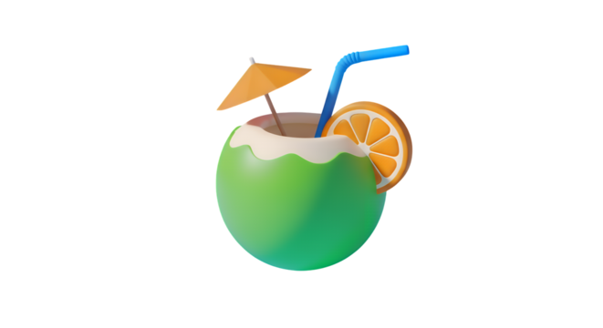 3d illustration of refreshing coconut cocktail isolated on transparent background for summer vibes - Powered by Adobe