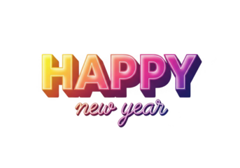 Happy new year colorful 3d text isolated on transparent background