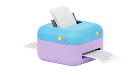 3d illustration of printer with paper isolated on transparent background