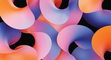A captivating illustration showcases a mesmerizing arrangement of intertwined 3D shapes, boasting a smooth gradient of colors, creating a visually stunning abstract design. 