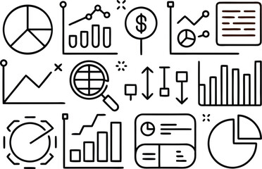 Fototapeta premium Business data analysis and financial report vector icon collection