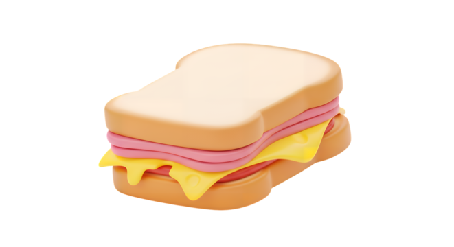 3d illustration of sandwich with ham and cheese isolated on transparent background is delicious