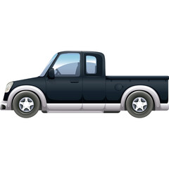 Black Pickup Truck Vehicle Transportation Side View Clean Isolated Transparent Background Graphic Illustration