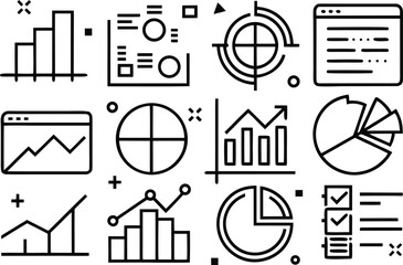 Modern outline icons for business intelligence and metrics visuals