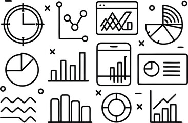 Data analytics and business intelligence icon set illustration, vector