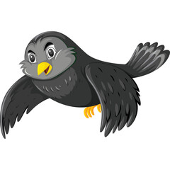 Cartoon Bird Flying with Open Beak and Yellow Feet on Transparent Background