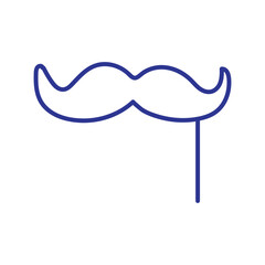 A simple blue line art icon of a handlebar mustache on a stick, isolated on a white background.