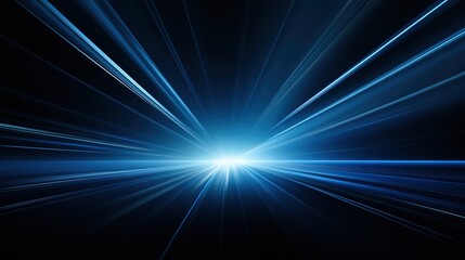 Blue light speed background with rays of laser beam and glowing speed line effect for fast motion technology concept