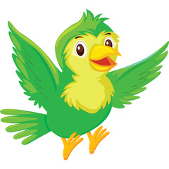 A Cheerful Green Bird With Yellow Accents Soars Through The Sky With Wings Spread Wide And Beak Open In A Joyful Song On A Transparent Background