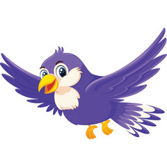 A Cheerful Purple Bird With Orange Feet And A Yellow Beak Soars Through The Sky With Its Wings Spread Wide A Cartoon Illustration