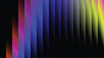 Modern 3D geometric background with colorful vertical stripes and shadow effects on a black backdrop