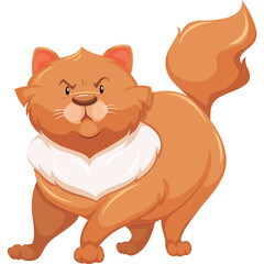 A pixel art illustration of a fluffy orange cat with a white fluffy ruff around its neck and a determined expression on its face featuring a bushy tail arched 