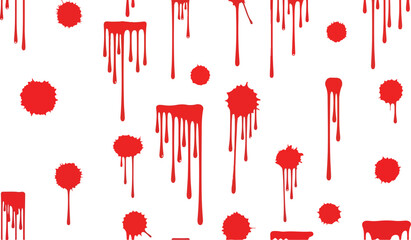 Red drips  splotches spread across a white background resembling blood