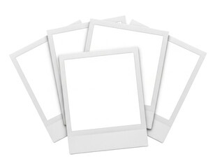 Five blank white polaroid-style photos arranged in a fan shape, ready for content.
