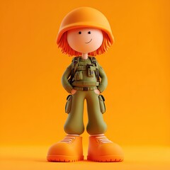 Fototapeta premium 3D Character Woman Soldier Army with Military Uniform 