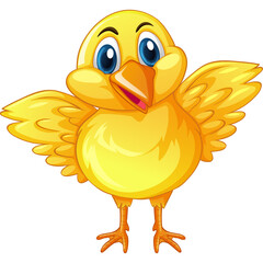 Cute Yellow Chick Standing With Open Wings on Transparent Background a Small Adorable Bird with Blue Eyes and Orange Beak a Cheerful Springtime Symbol of New Life and Innocence