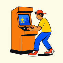 Retro Arcade Gamer Playing Classic Video Game Illustration