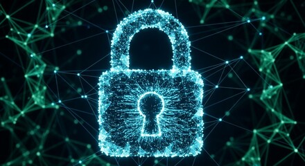 Digital padlock with network connections, symbolizing cybersecurity and data protection.