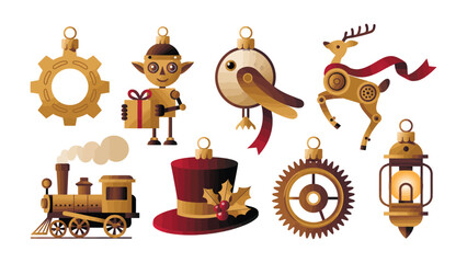 Steampunk Christmas Decorations: A collection of meticulously crafted, festive steampunk ornaments, each a unique blend of vintage charm and mechanical ingenuity.