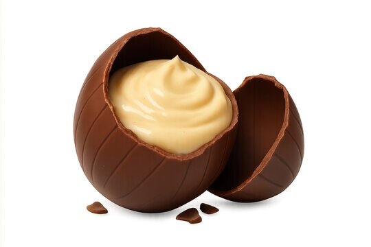 Chocolate easter egg dessert filled with cream on transparent background - Powered by Adobe