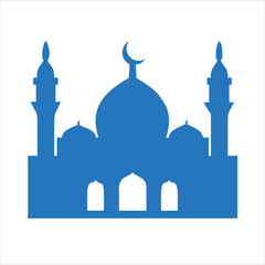Mosque building silhouette with dome and minarets,