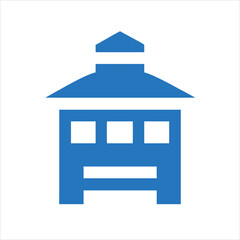 Fire station silhouette with double garage door and tower,