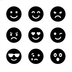 Fototapeta premium Set of nine diverse emoji icons displaying various facial expressions
