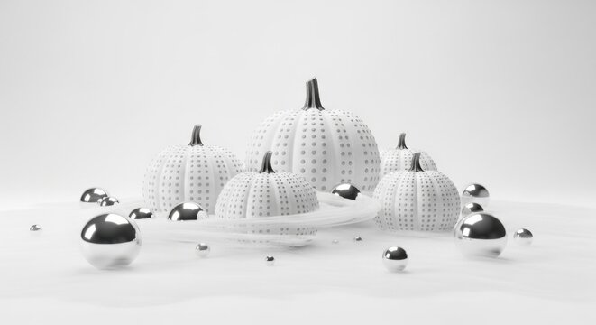 Elegant white pumpkins with silver accents create a modern and festive autumn holiday decoration