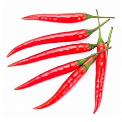 Fresh Red Chili Peppers Isolated on White Background, Spicy Hot Ingredient for Cooking, Asian Cuisine, and Organic Food Concept