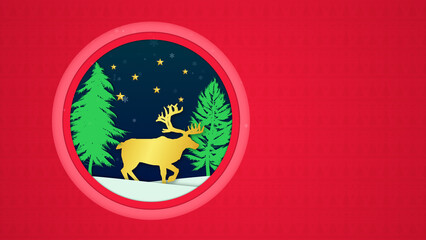 A Golden Reindeer with Santaclaus with Copyspace
