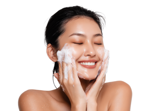 Radiant Rejuvenation: A person, eyes closed, experiences the refreshing cleansing of a facial treatment, exuding serenity and embracing a moment of pure self-care and beauty.