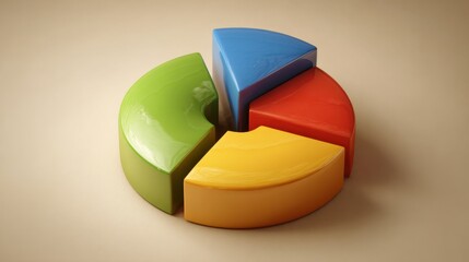 Obraz premium Colorful Segmented Pie Chart in 3D with Glossy Finish for Business and Data Visualization Concepts