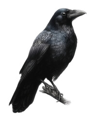 Fototapeta premium Raven in profile: A dignified raven perched elegantly, presenting its striking black plumage and powerful beak in a captivating profile view.