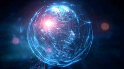 Obraz premium Futuristic humanoid emerges from digital network a vision of technological innovation and cybernetic design