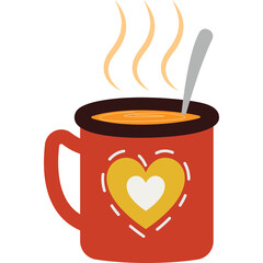 Cozy Red Mug Filled With Hot Beverage Steaming Gently With A Spoon Inside And Heart Design On A Transparent Background