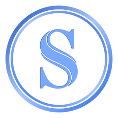 Blue letter S, centered within a blue circular design on a white background