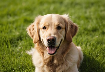 A lovely golden retriever on green grass