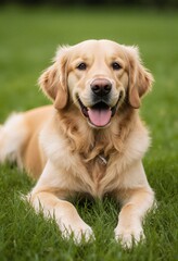 A lovely golden retriever on green grass