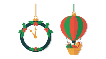 Festive Decorations: A charming clock ornament and a festive hot air balloon ornament add a touch of whimsy and joy to the holiday season.