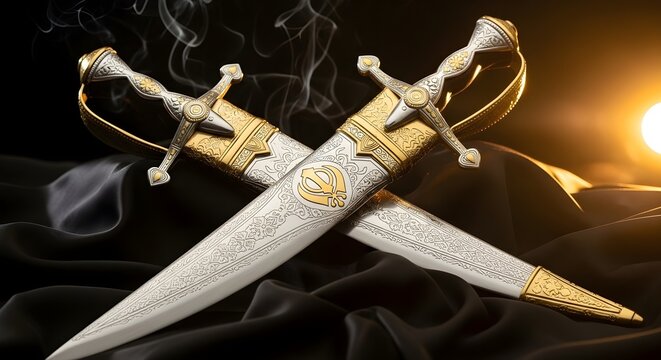 Crossed Kirpans & Khanda Mark - Guru Gobind Singh Jayanti Devotion Still Life