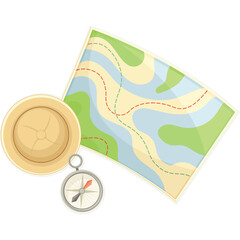 Adventure Map and Compass Symbol Ready for Exploration Illustration with Transparent Background Detailed Graphic Elements