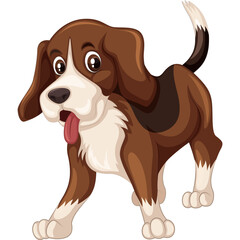 Cartoon Beagle Dog With Brown And White Fur Happily Trotting With Tongue Out And A Wagging Tail Isolated On A Transparent Background